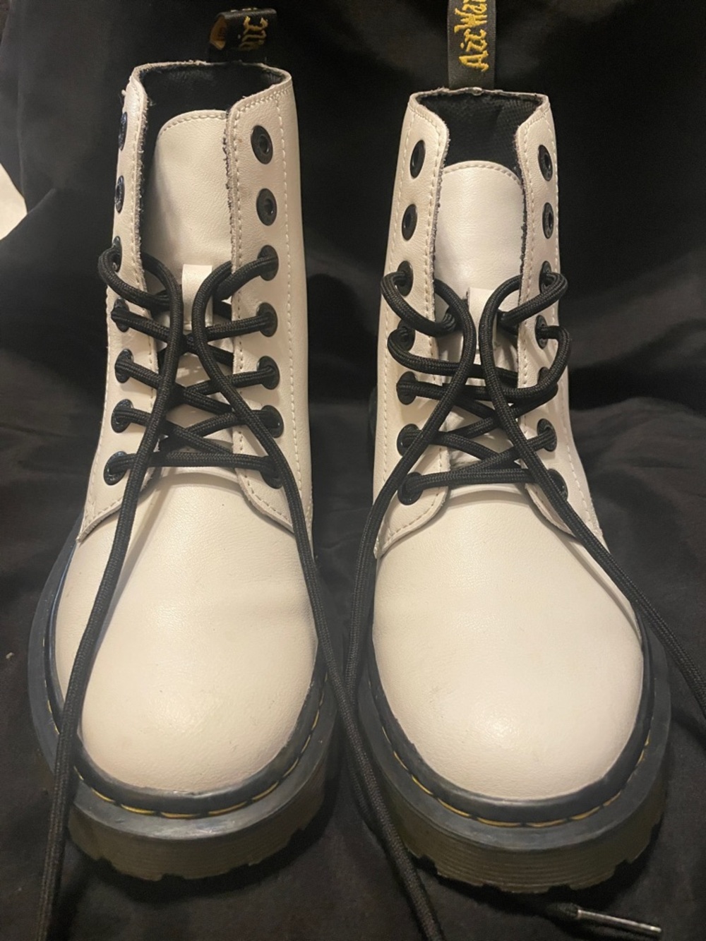 Dr. Martens White Leather Platform Lace-Up Boots with Black Laces